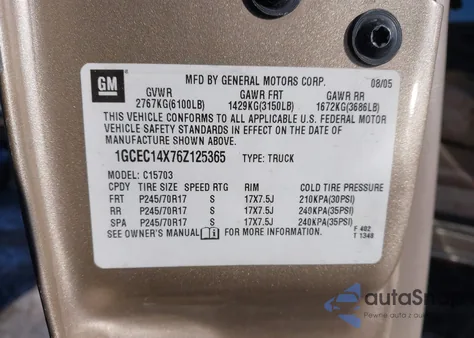 2006 Chevrolet Silverado 1500 Work Truck from USA, damaged, VIN 1GCEC14X76Z125365